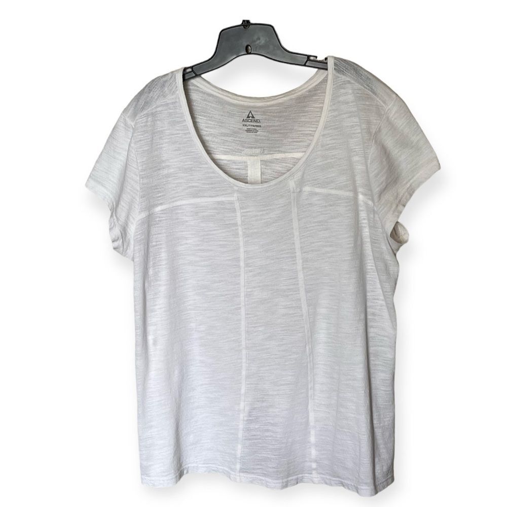 Ascend Short Sleeve Cotton Tunic Shirt in Off-White Size XXL